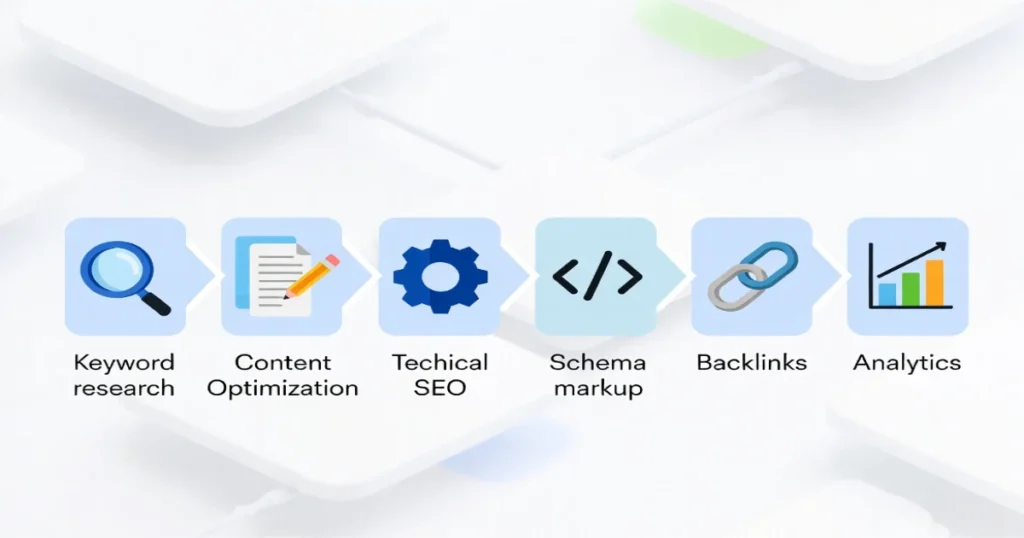 SEO process illustrating steps to boost search engine visibility