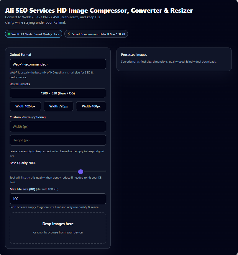 Image Compressor and resizer Jpg and Png to webp