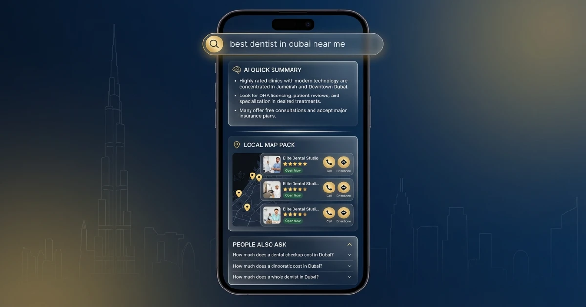 Example of a zero-click search result in the UAE showing Maps, AI summary, and quick answers