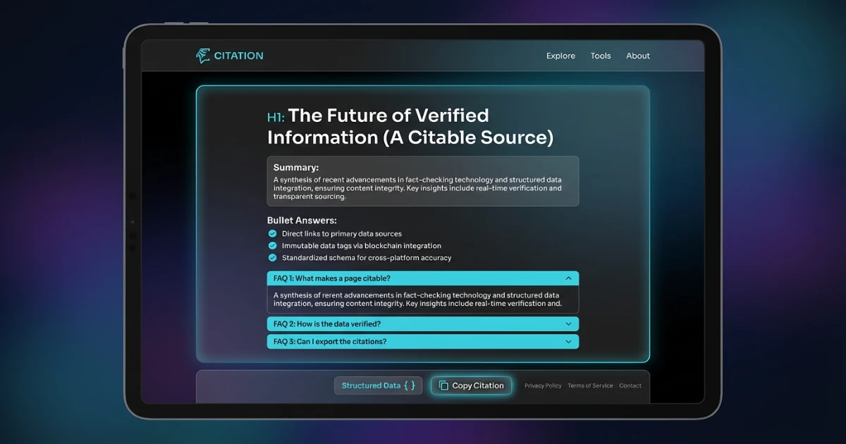 Snippet-ready page layout with headings, summaries, FAQs and schema indicators designed for AI Overviews and conversational search