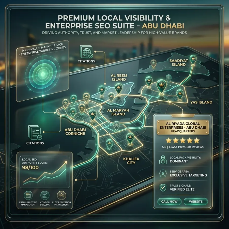 Abu Dhabi enterprise search and Google Maps authority visual