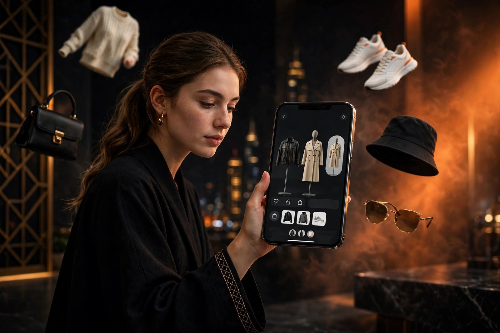 Shopper using ChatGPT virtual try-on to compare fashion products in Dubai