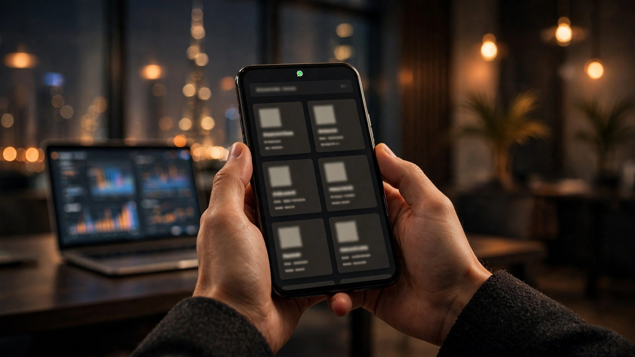 Dubai business team setting up a WhatsApp Business catalogue with services customers can browse and book