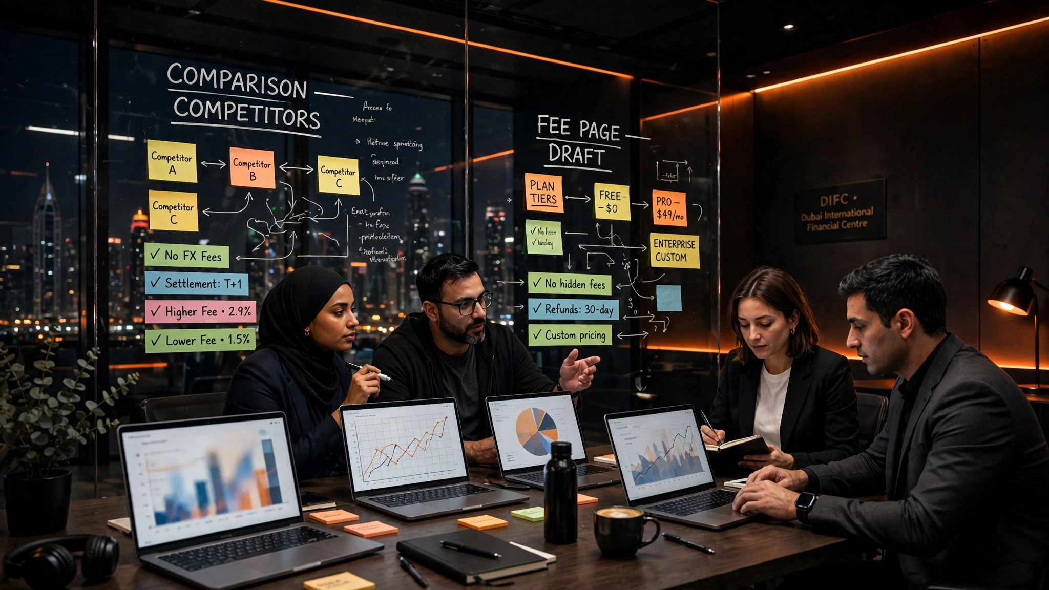 Fintech team in Dubai mapping comparison and fee pages for fintech SEO