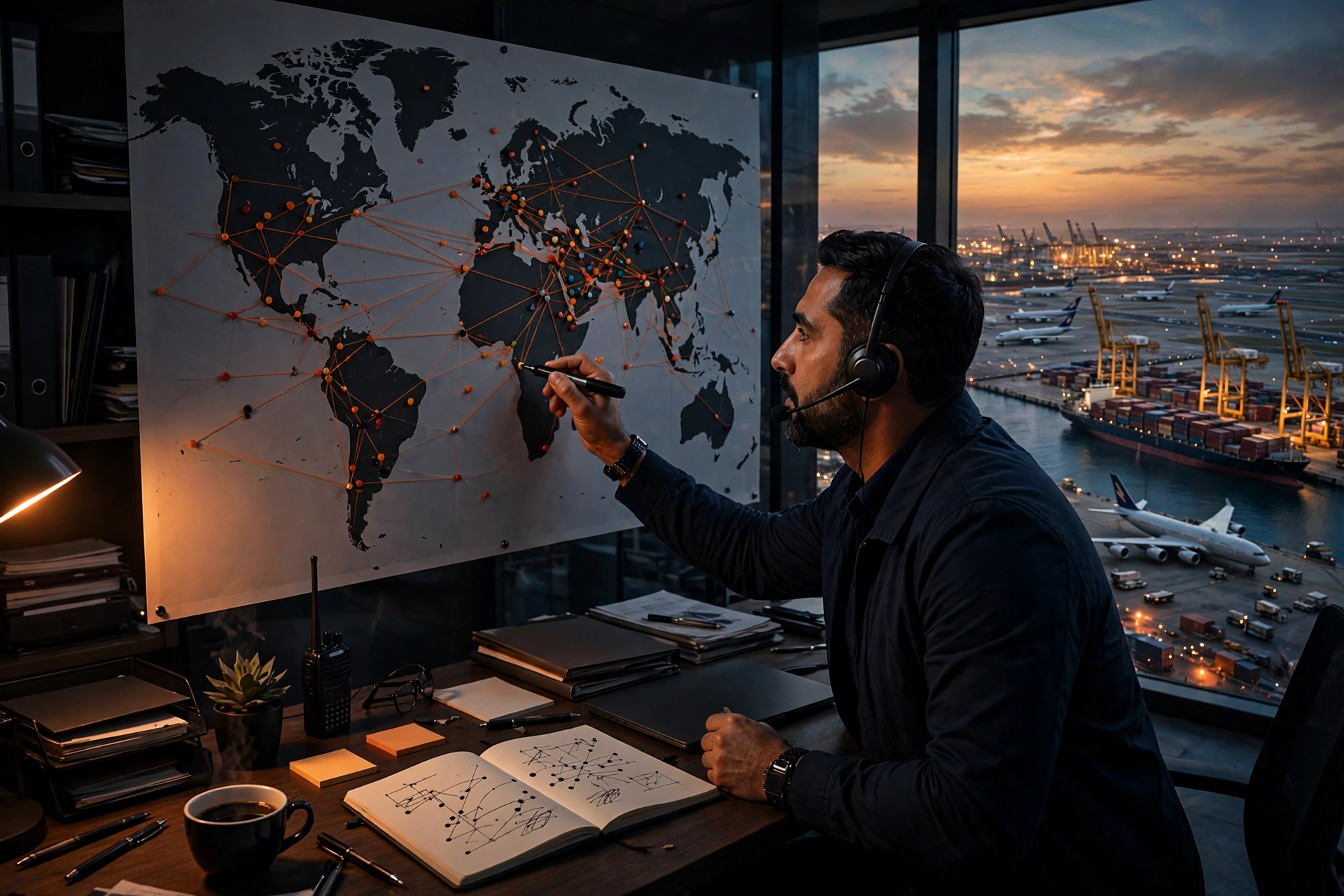 Freight forwarder in Dubai mapping shipping lanes and port services for logistics SEO