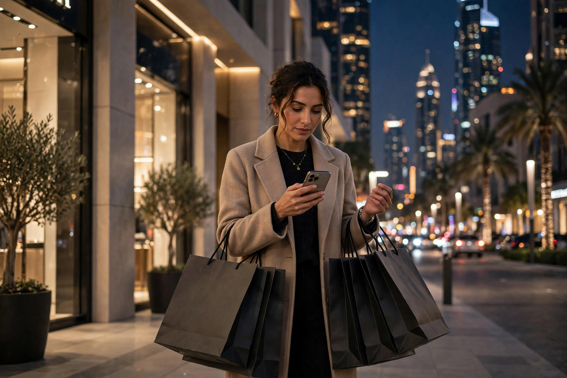 Shopper finding a Dubai store through Google search and its Business Profile during the Dubai Shopping Festival