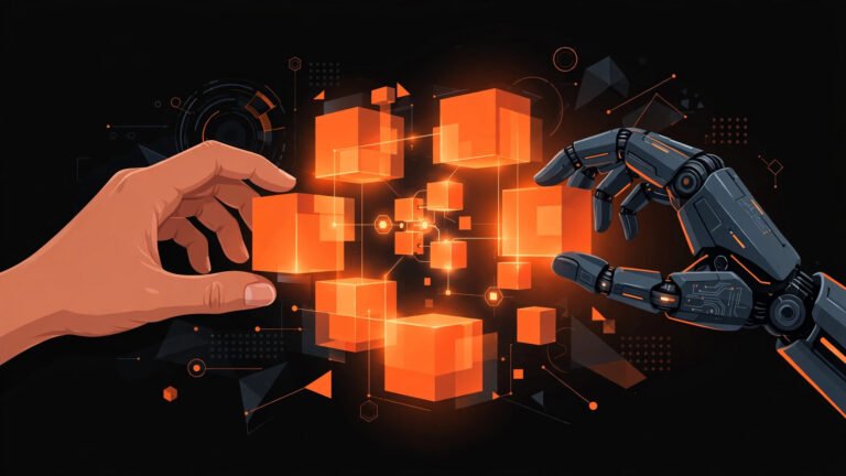 Hybrid AI and human content creation — collaboration illustration