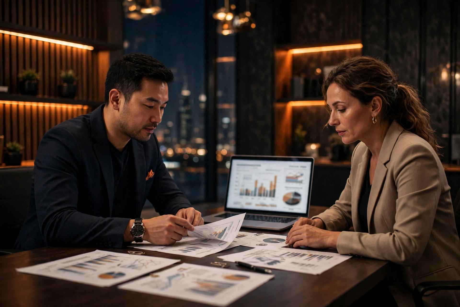 Insurance advisor in Dubai reviewing policy documents with a client for insurance SEO Dubai